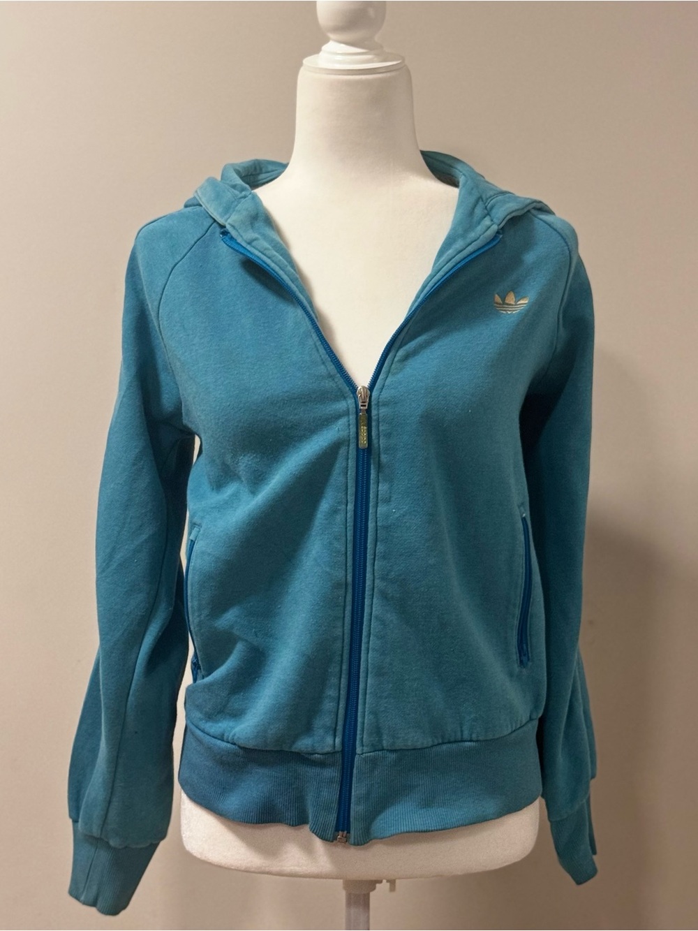 Adidas Originals Teal Blue Full Zip Hoodie Trefoil